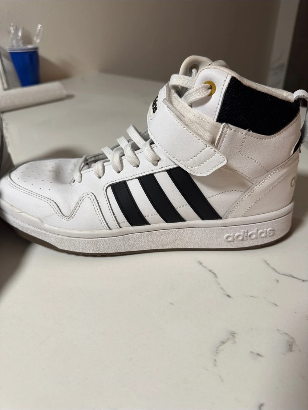 Adidas Postmove Mid Mens White and Black Mid-Top Sneakers with Strap